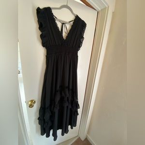 Black maxi dress with lace and tiers. Size L.
